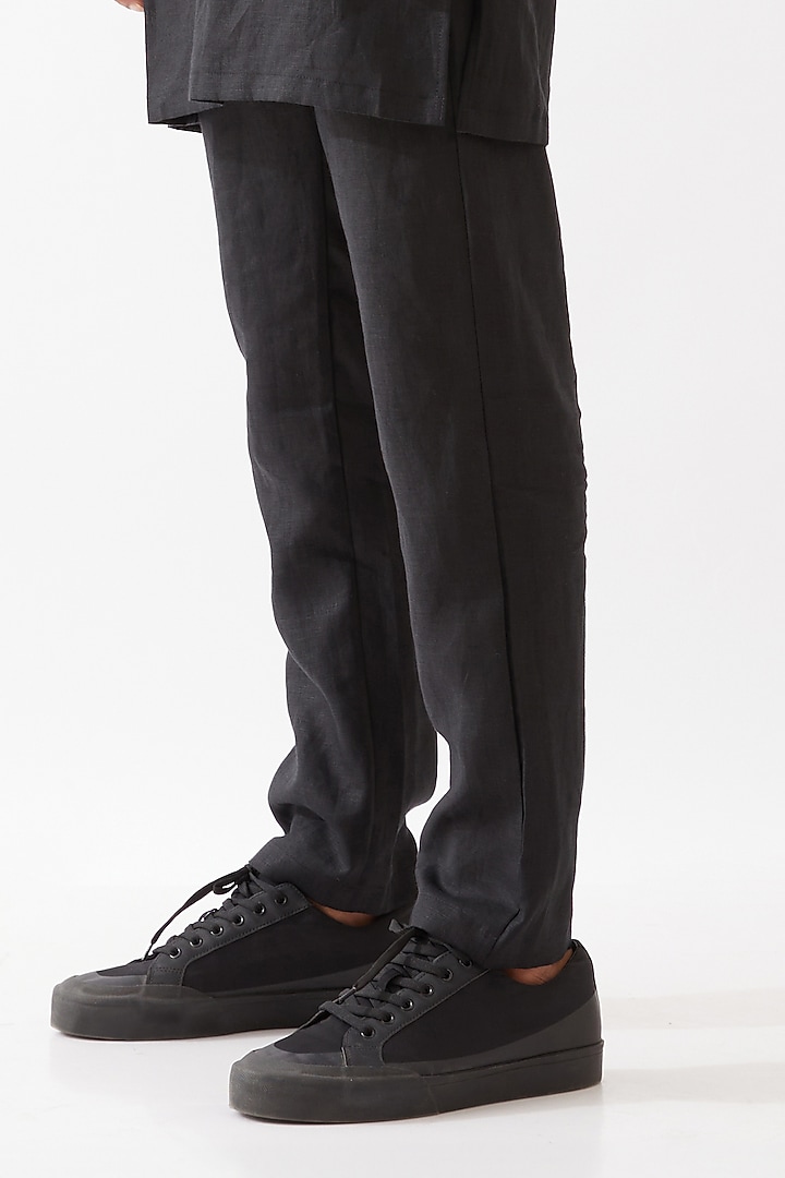 Black Linen Asymmetrical Kurta Set by Son Of A Noble SNOB Men at Pernia's Pop Up Shop
