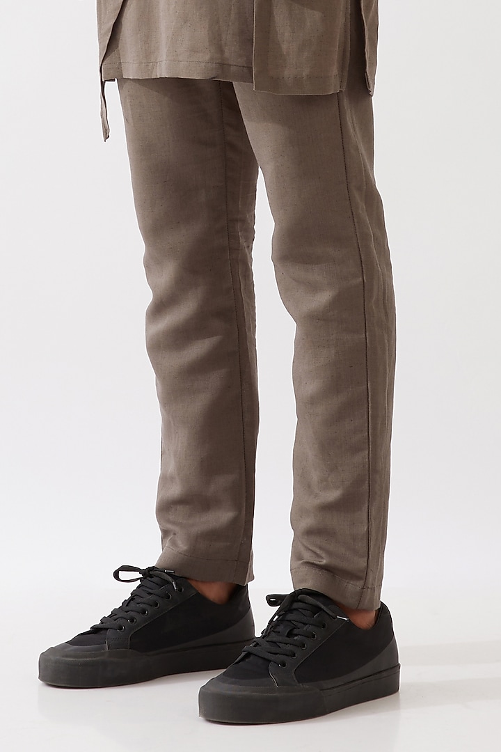 Grey Cotton Linen Asymmetrical Kurta Set by Son Of A Noble SNOB Men at Pernia's Pop Up Shop