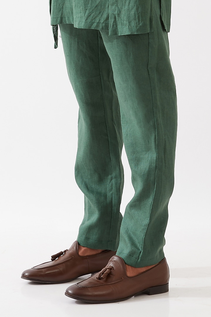 Green Linen Asymmetric Kurta Set by Son Of A Noble SNOB Men at Pernia's Pop Up Shop