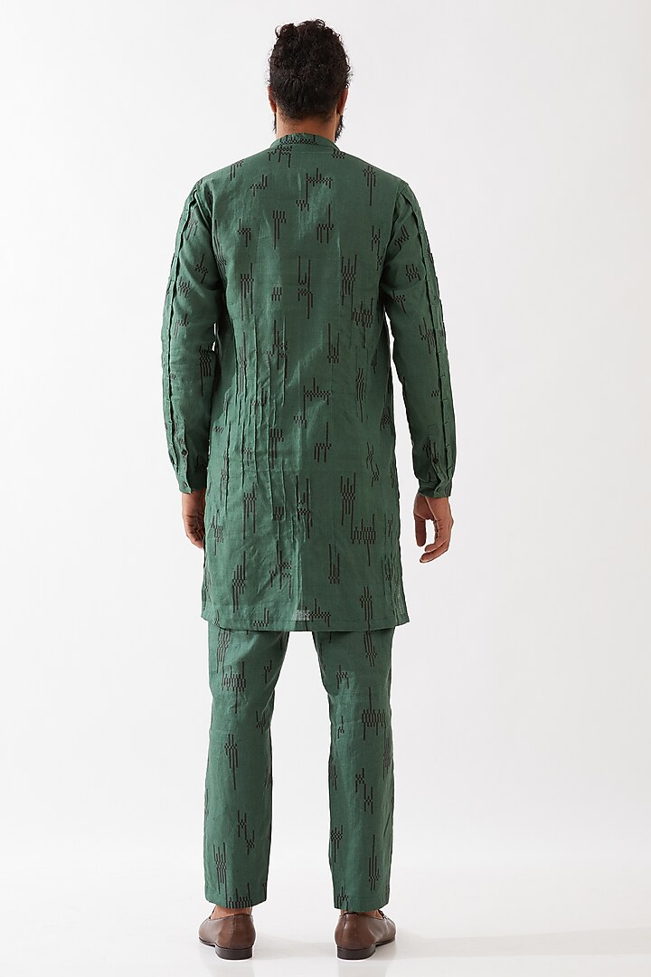 Green Linen Printed Kurta Set by Son Of A Noble SNOB Men at Pernia's Pop Up Shop