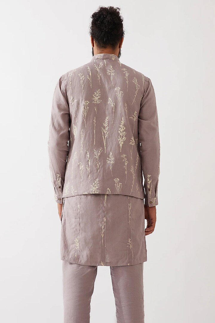 Purple Linen Printed Bundi Jacket Set by Son Of A Noble SNOB Men at Pernia's Pop Up Shop