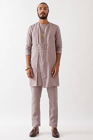 Purple Linen Asymmetric Kurta Set by Son Of A Noble SNOB Men