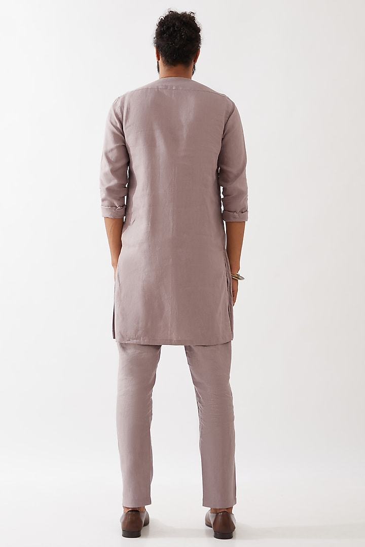 Purple Linen Asymmetric Kurta Set by Son Of A Noble SNOB Men at Pernia's Pop Up Shop