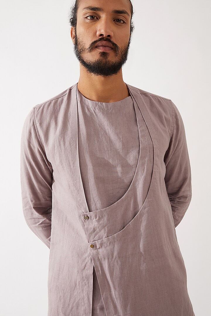 Purple Linen Asymmetric Kurta Set by Son Of A Noble SNOB Men at Pernia's Pop Up Shop
