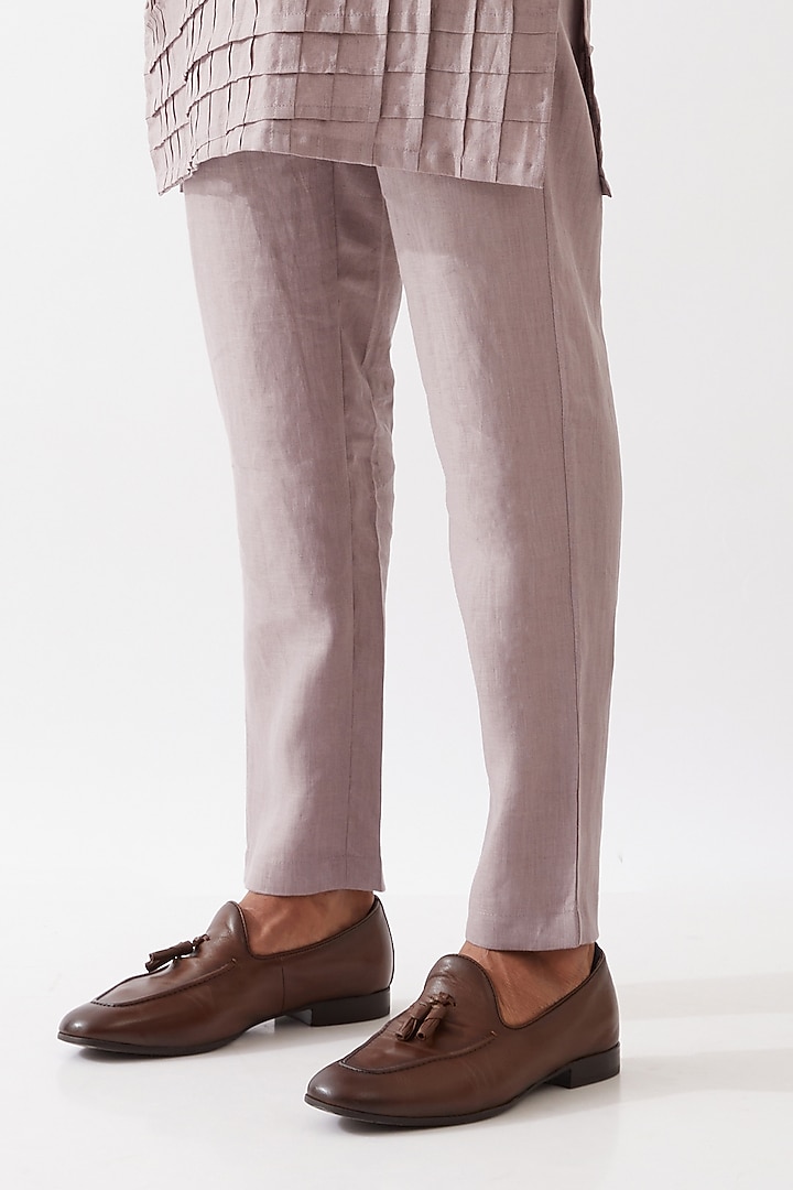 Purple Linen Pleated Textured Kurta Set by Son Of A Noble SNOB Men at Pernia's Pop Up Shop