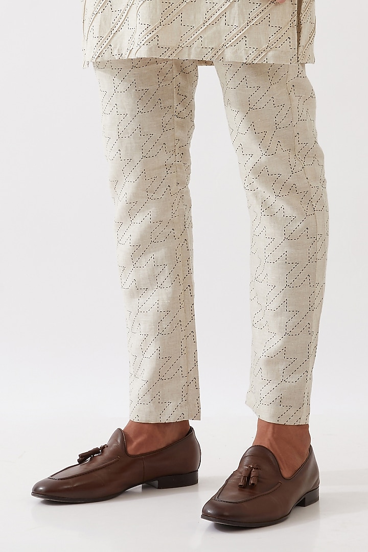 Ivory Linen Printed Indo-Western Jacket Set by Son Of A Noble SNOB Men at Pernia's Pop Up Shop