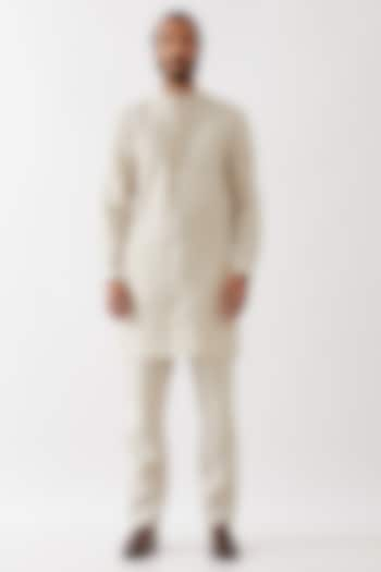 Ivory Linen Pintucks Textured Kurta Set by Son Of A Noble SNOB Men