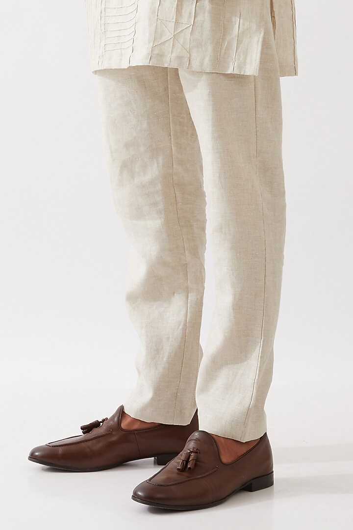 Ivory Linen Pintucks Textured Kurta Set by Son Of A Noble SNOB Men at Pernia's Pop Up Shop