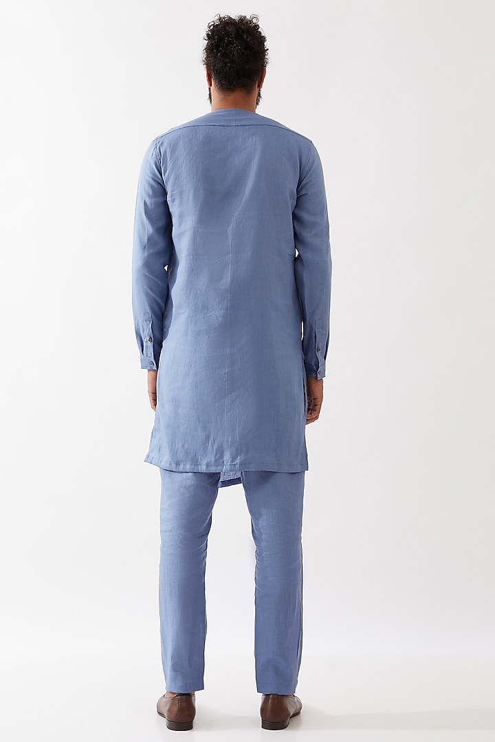 Blue Linen Kurta Set by Son Of A Noble SNOB Men at Pernia's Pop Up Shop