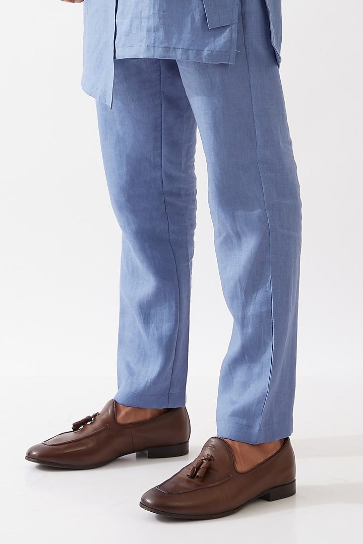 Blue Linen Kurta Set by Son Of A Noble SNOB Men at Pernia's Pop Up Shop