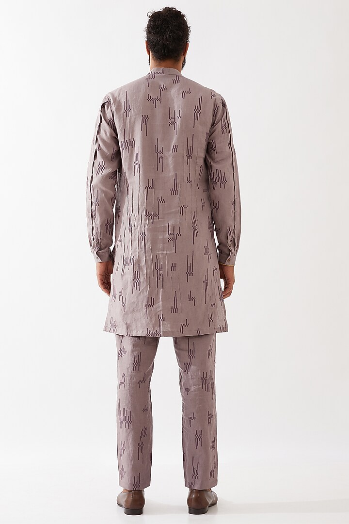 Purple Linen Printed Textured Kurta Set by Son Of A Noble SNOB Men at Pernia's Pop Up Shop