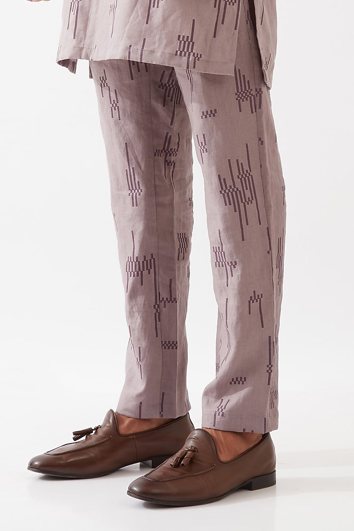 Purple Linen Printed Textured Kurta Set by Son Of A Noble SNOB Men at Pernia's Pop Up Shop