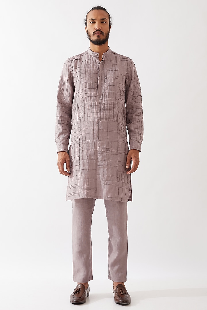 Purple Linen Applique Textured Kurta Set by Son Of A Noble SNOB Men