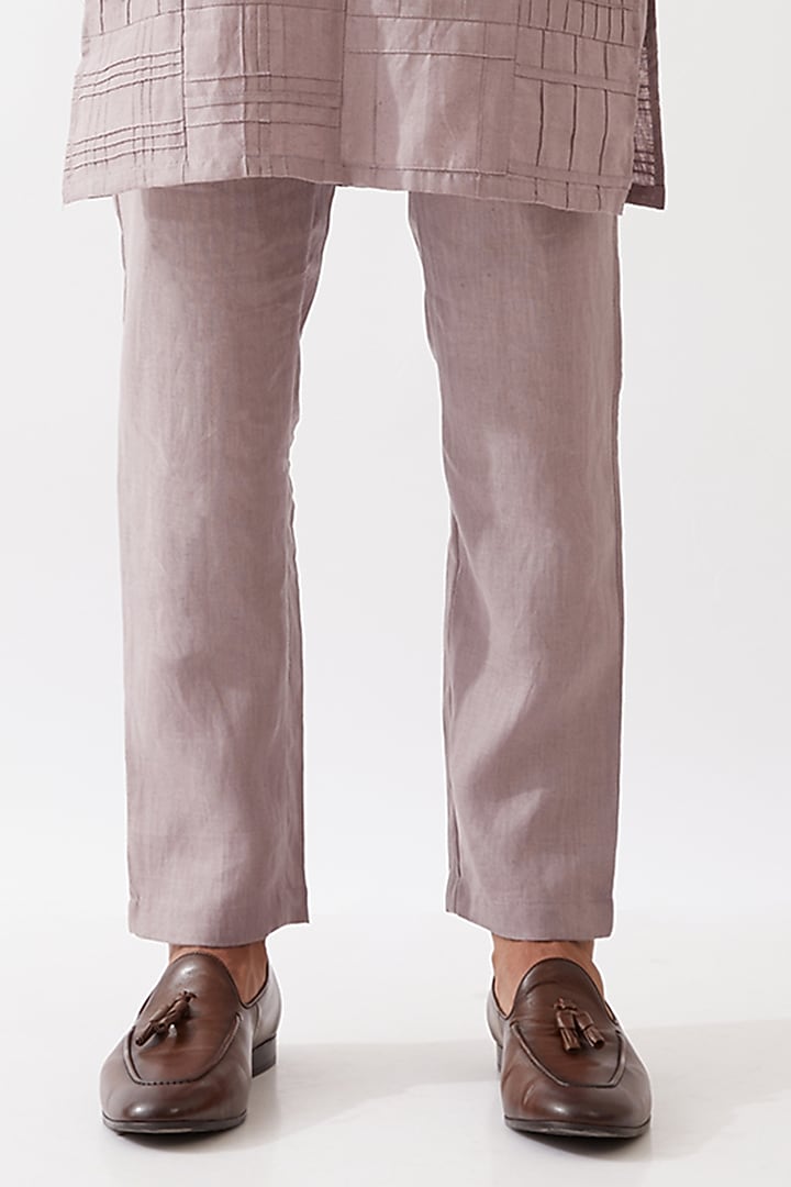Purple Linen Applique Textured Kurta Set by Son Of A Noble SNOB Men at Pernia's Pop Up Shop