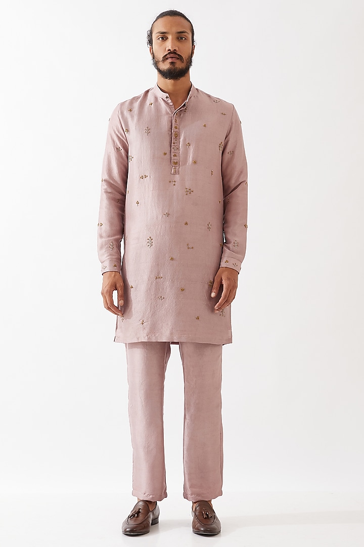 Purple Dupion Silk Embroidered Kurta Set by Son Of A Noble SNOB Men at Pernia's Pop Up Shop