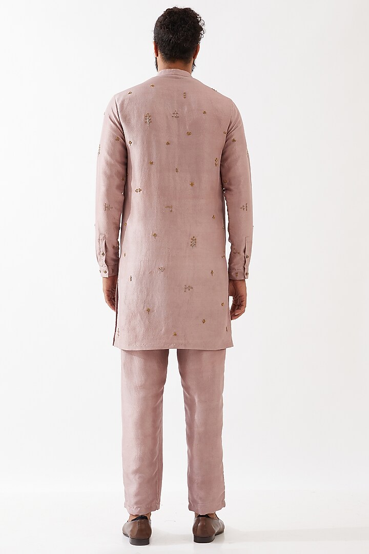 Purple Dupion Silk Embroidered Kurta Set by Son Of A Noble SNOB Men at Pernia's Pop Up Shop