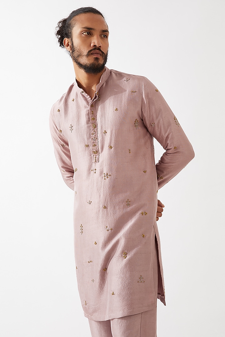 Purple Dupion Silk Embroidered Kurta Set by Son Of A Noble SNOB Men at Pernia's Pop Up Shop