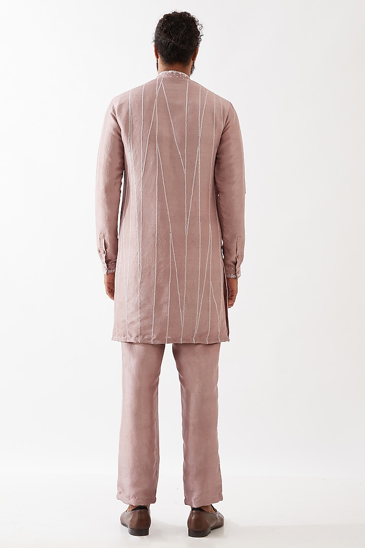 Purple Dupion Silk Embroidered Kurta Set by Son Of A Noble SNOB Men at Pernia's Pop Up Shop