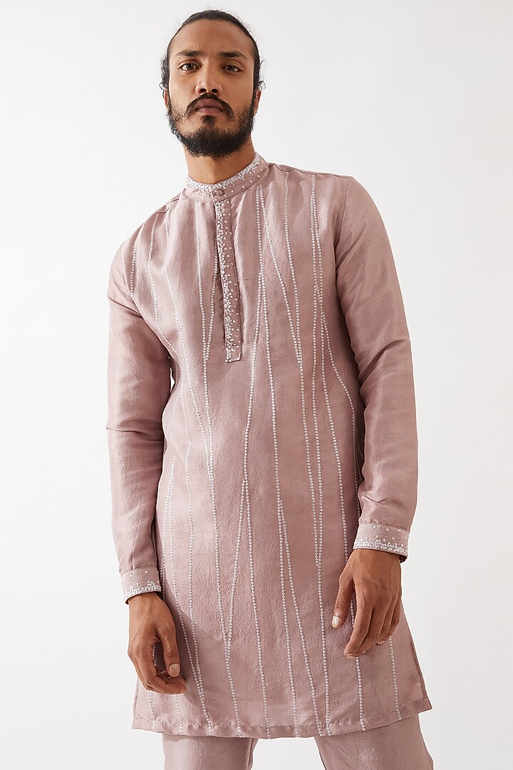 Purple Dupion Silk Embroidered Kurta Set by Son Of A Noble SNOB Men at Pernia's Pop Up Shop