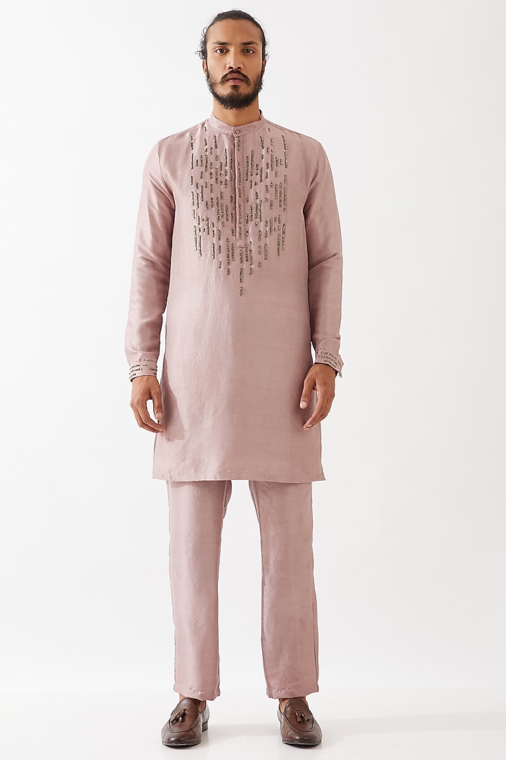 Purple Dupion Silk Embroidered Kurta Set by Son Of A Noble SNOB Men at Pernia's Pop Up Shop