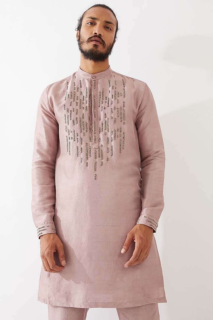 Purple Dupion Silk Embroidered Kurta Set by Son Of A Noble SNOB Men at Pernia's Pop Up Shop