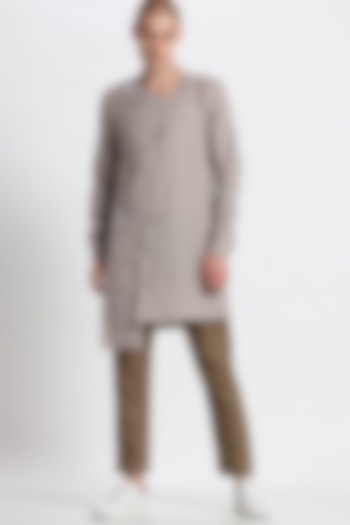 Stone Grey Tilted Placket Kurta by Son Of A Noble SNOB