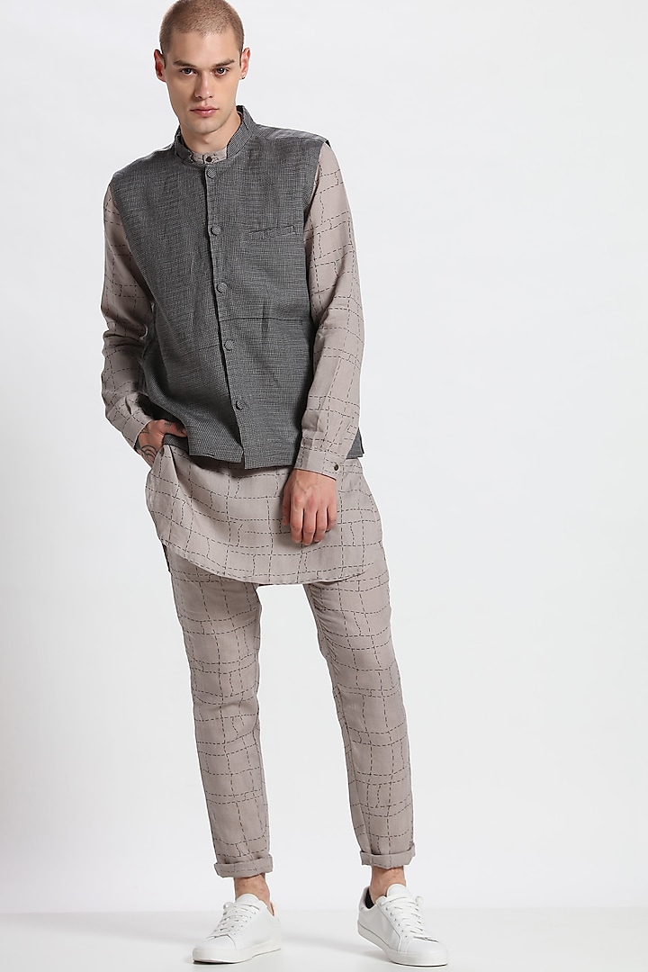 Stone Grey Grid Check Printed Waistcoat Design by Son Of A Noble SNOB ...