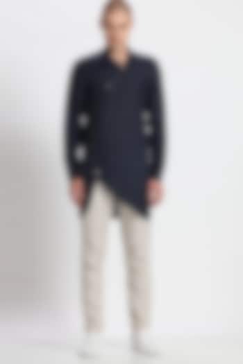 Navy Blue Placket Kurta by Son Of A Noble SNOB at Pernia's Pop Up Shop