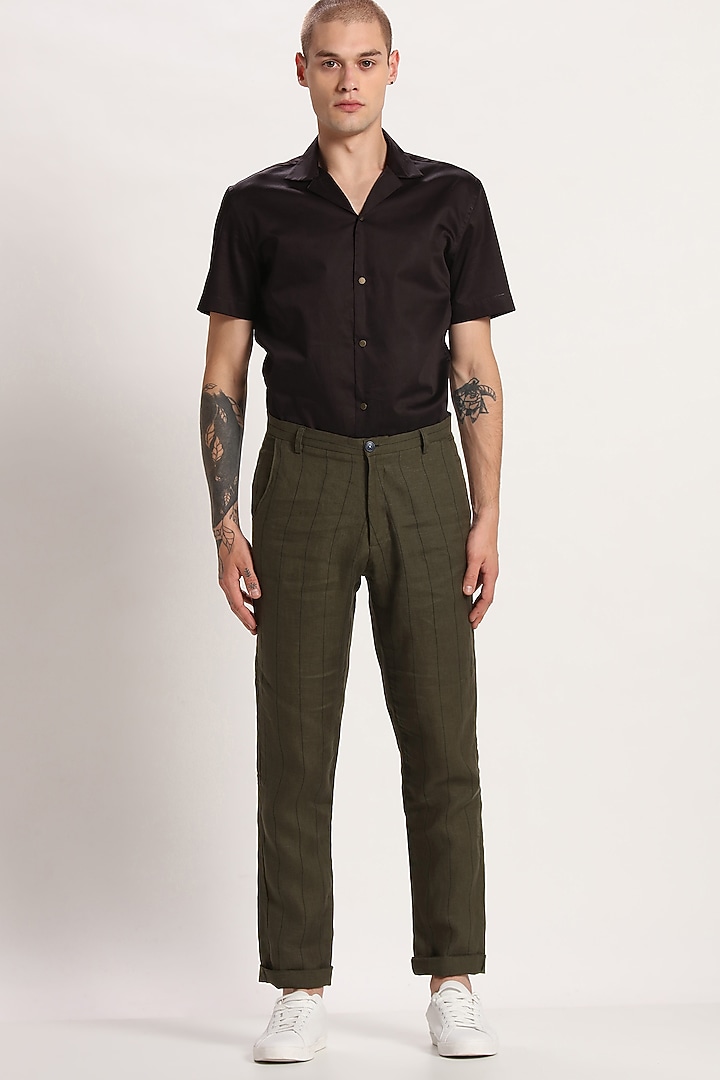 Deep Green Stripe Printed Pants by Son Of A Noble SNOB at Pernia's Pop Up Shop