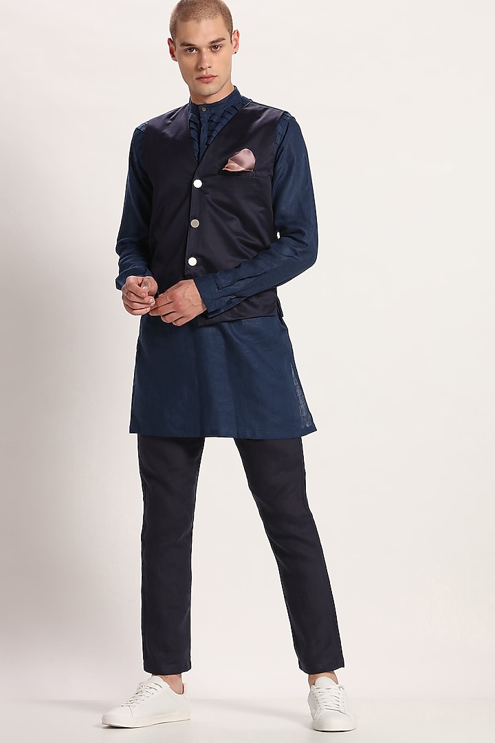 Navy Blue V-neck Waistcoat by Son Of A Noble SNOB