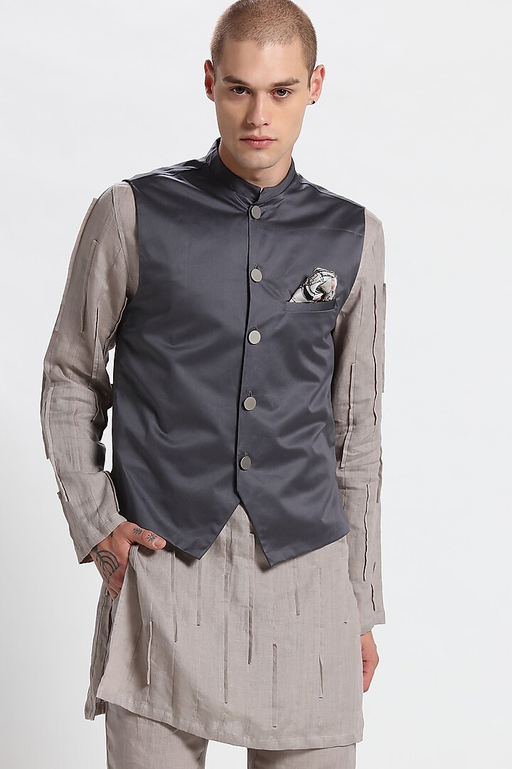 Grey Straight-Cut Waistcoat by Son Of A Noble SNOB at Pernia's Pop Up Shop