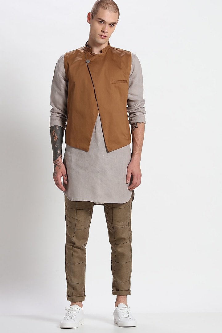 Tan Cotton Asymmetric Waistcoat by Son Of A Noble SNOB