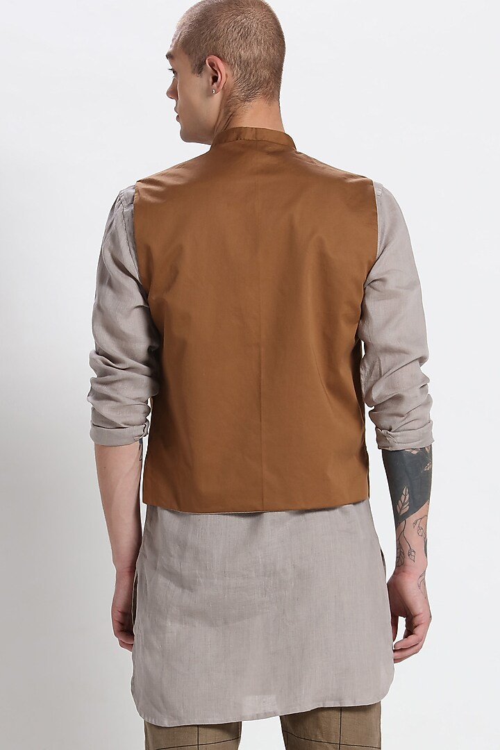 Tan Cotton Asymmetric Waistcoat by Son Of A Noble SNOB at Pernia's Pop Up Shop