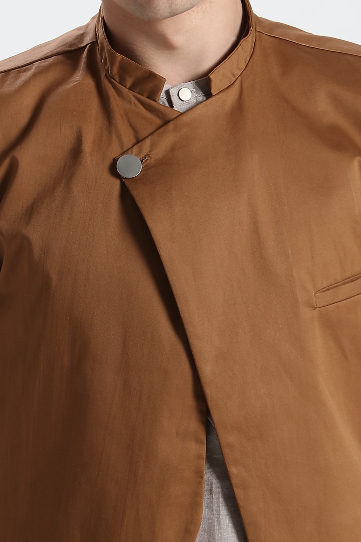 Tan Cotton Asymmetric Waistcoat by Son Of A Noble SNOB at Pernia's Pop Up Shop