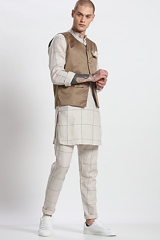 Khaki Round Neck Waistcoat by Son Of A Noble SNOB