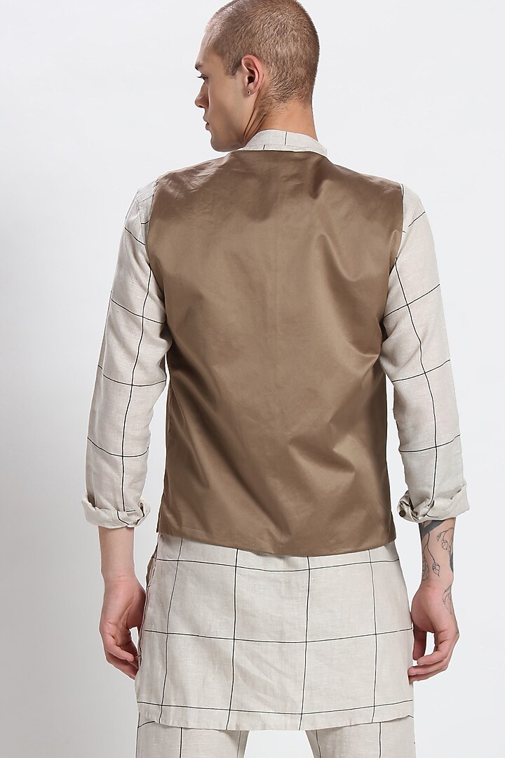 Khaki Round Neck Waistcoat by Son Of A Noble SNOB at Pernia's Pop Up Shop