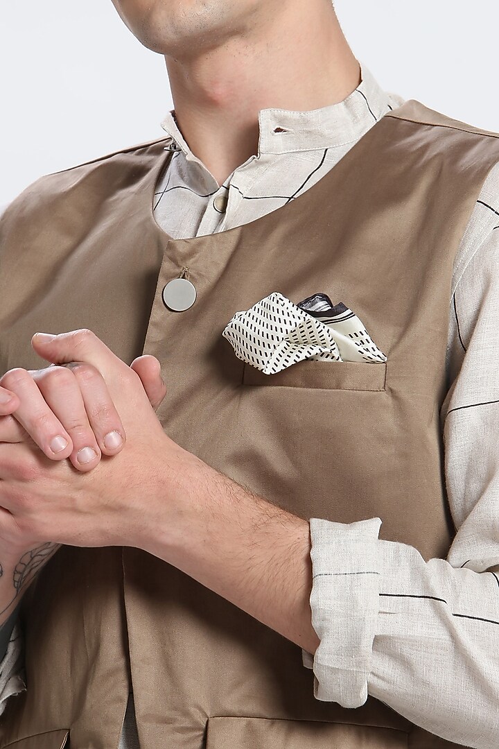 Khaki Round Neck Waistcoat by Son Of A Noble SNOB at Pernia's Pop Up Shop
