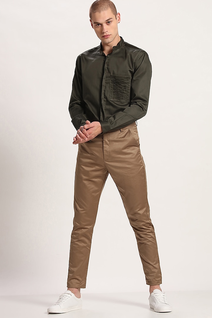 Khaki Straight Fit Trousers by Son Of A Noble SNOB