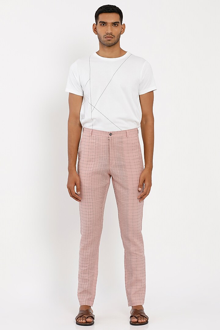 Blush Pink Linen Toco Trousers by Son Of A Noble SNOB Men at Pernia's Pop Up Shop
