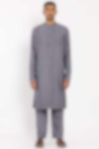 Steel Grey Kurta Set In Cotton Silk by Son Of A Noble SNOB Men at Pernia's Pop Up Shop