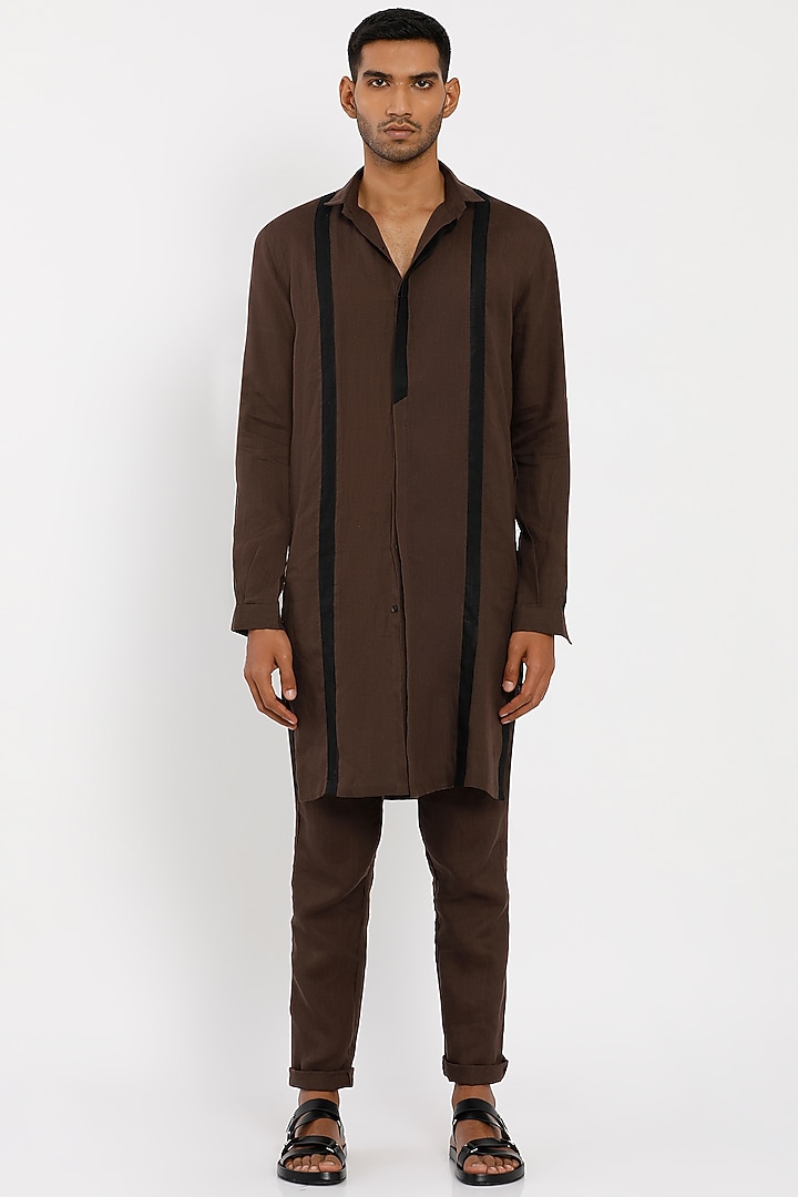 Brown Linen Kurta Set by Son Of A Noble SNOB Men at Pernia's Pop Up Shop