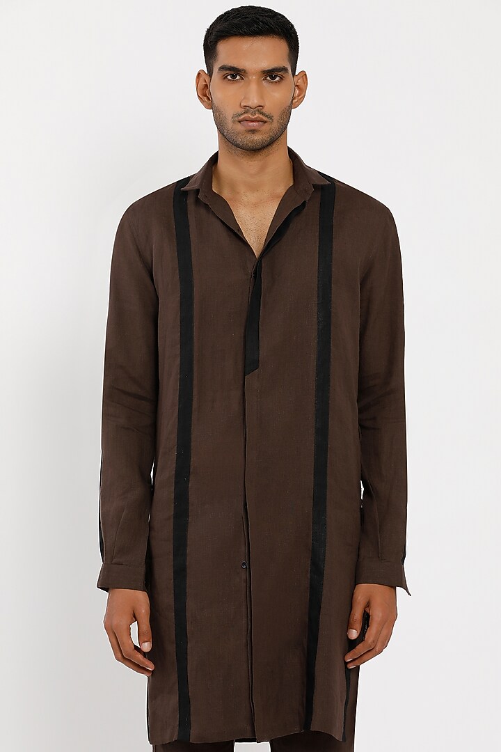 Brown Linen Kurta Set by Son Of A Noble SNOB Men at Pernia's Pop Up Shop