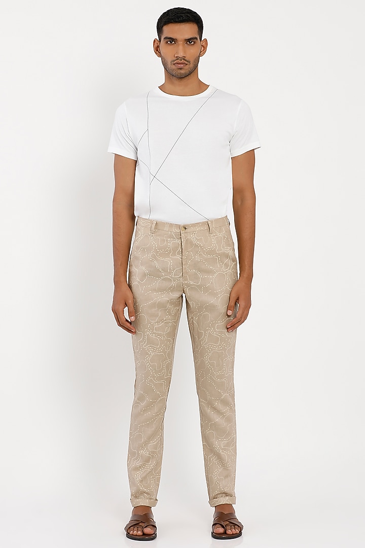 Beige Linen Toco Trousers by Son Of A Noble SNOB Men at Pernia's Pop Up Shop