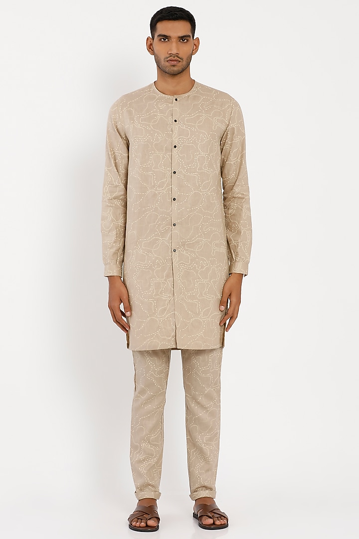 Beige Linen Kurta Set by Son Of A Noble SNOB Men at Pernia's Pop Up Shop
