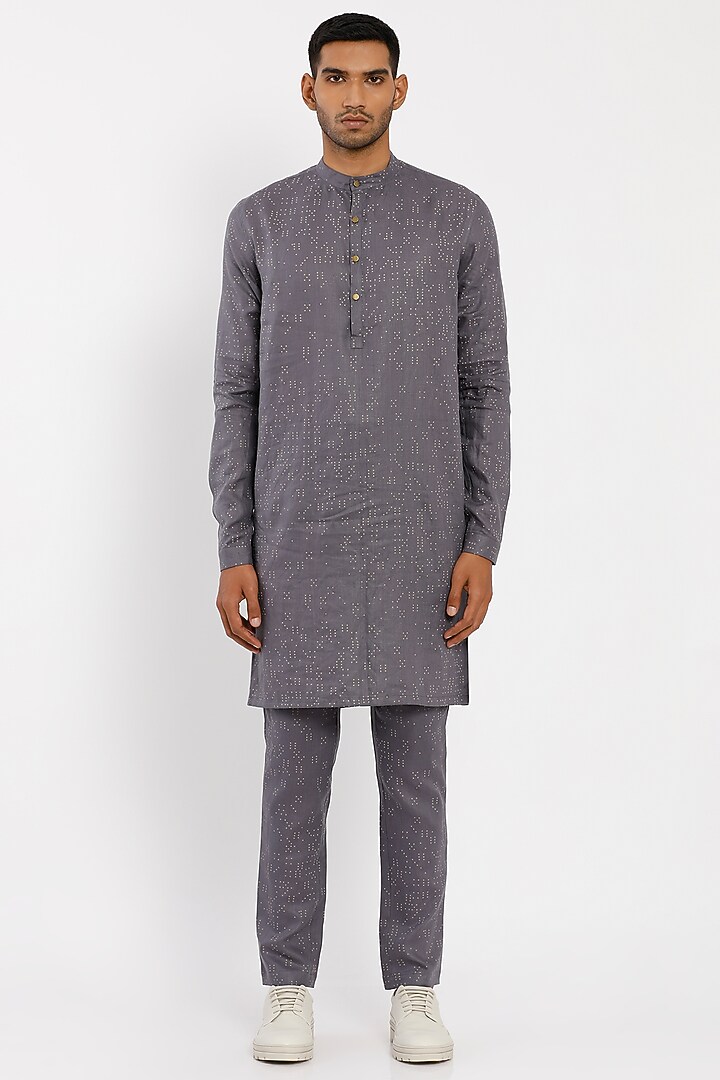 Dark Grey Linen Kurta Set by Son Of A Noble SNOB Men at Pernia's Pop Up Shop