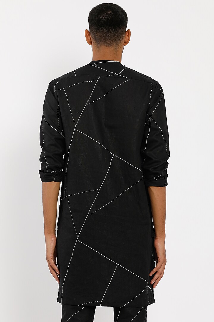 Black Linen Kurta Set by Son Of A Noble SNOB Men at Pernia's Pop Up Shop