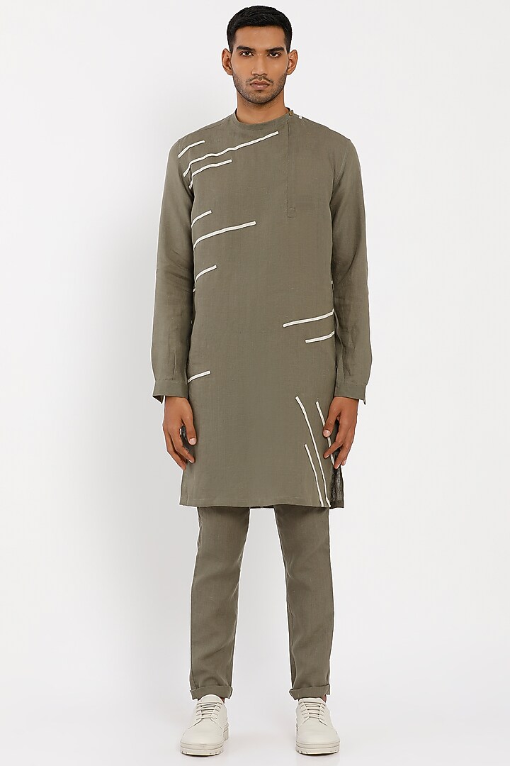 Catalina Green Linen Tudson Kurta by Son Of A Noble SNOB Men at Pernia's Pop Up Shop