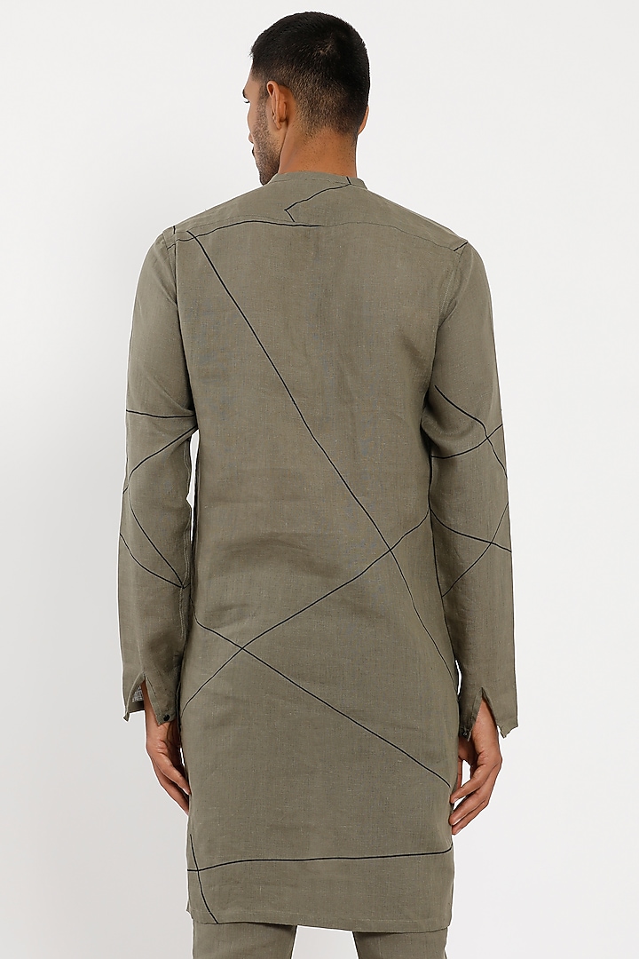 Catalina Green Linen Abstract Kurta by Son Of A Noble SNOB Men at Pernia's Pop Up Shop