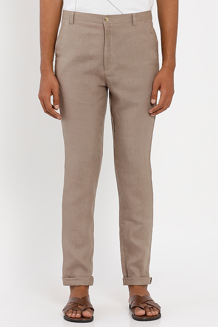 Stone Brown Linen Trousers by Son Of A Noble SNOB Men at Pernia's Pop Up Shop