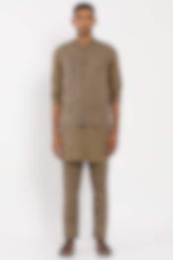 Khaki Brown Linen Bundi Jacket by Son Of A Noble SNOB Men at Pernia's Pop Up Shop